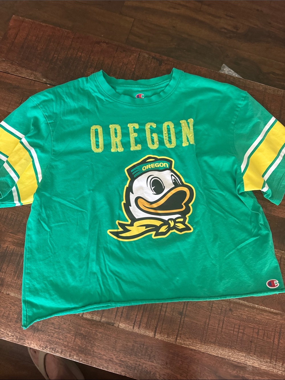Champion Green Oregon Ducks Graphic Tee with Yellow sequin accents